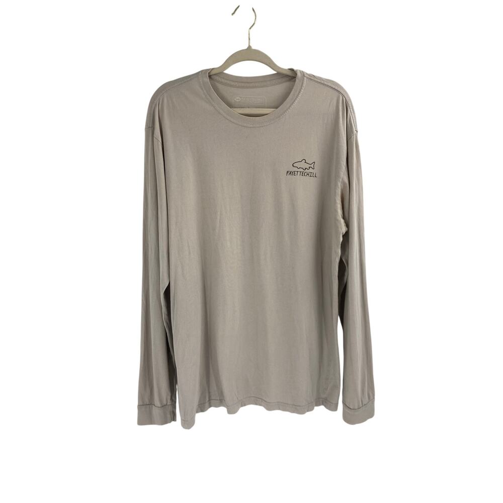 Fayettechill Fish Graphic Beige Cotton Long Sleeve Large Trout Salmon Men’s